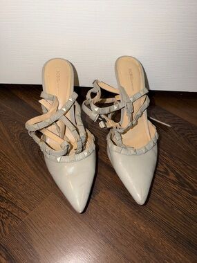 BCBG Light grey Pointed-Toe Studded Strappy Heels